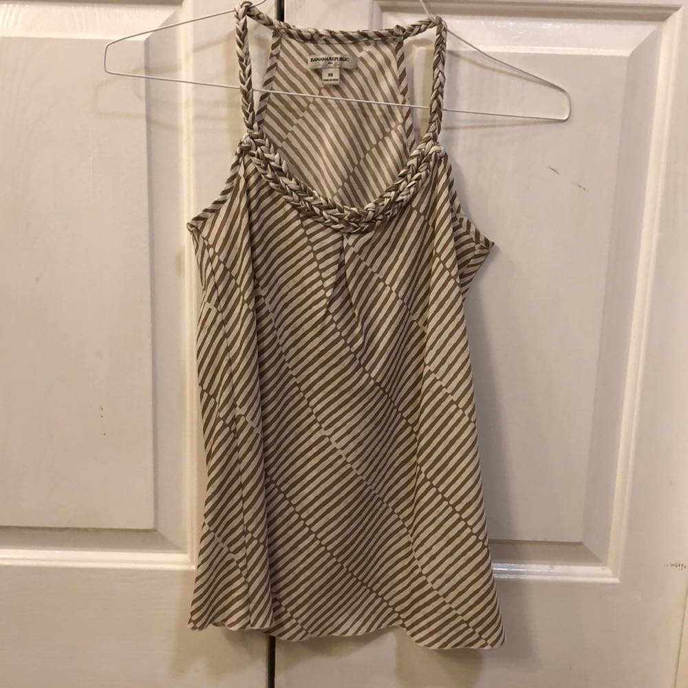 Striped tank with braided neckline